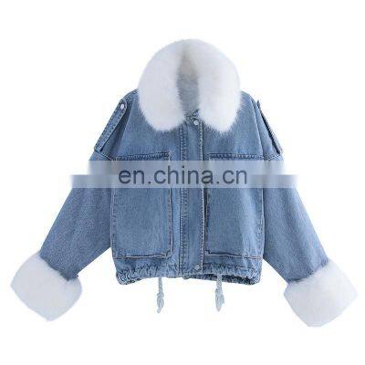 Wholesale Custom Autumn Winter Fox Fur long-sleeved hooded coat women's coat plus size