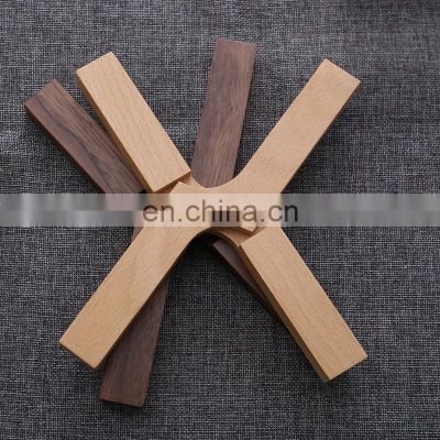 Minimalist style beech walnut cross X shape wooden pot mat coaster