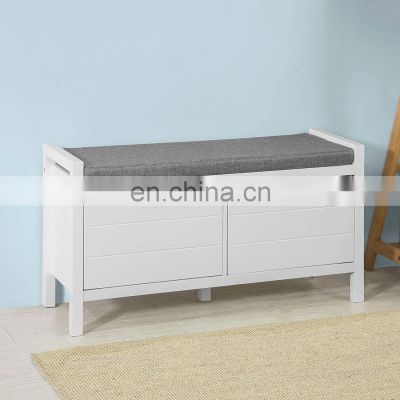 White Shoe Bench Shoe Rack Shoe Cabinet Hallway Storage Bench with Seat Cushion