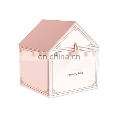 Pink house shaped large gift packaging box with logo for girls baby storage cardboard empty  jewelry boxes