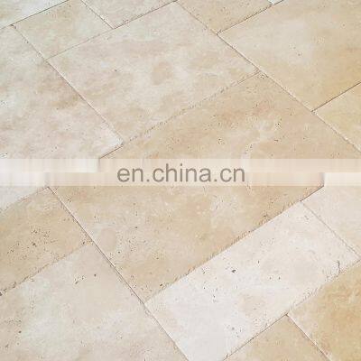 Premium Selection Quality Wholesale Extra Light Travertine Pattern Set Tile Chiseled Edge Brushed  CEM-FPT-01