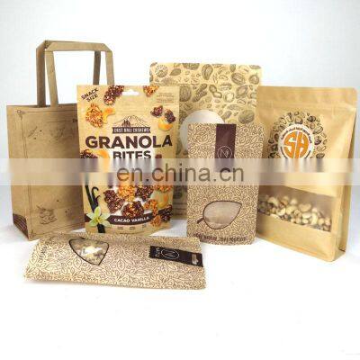 eco packaging paper bags snack cashew nuts packaging stand up clear window brown Kraft custom paper bag with your own logo