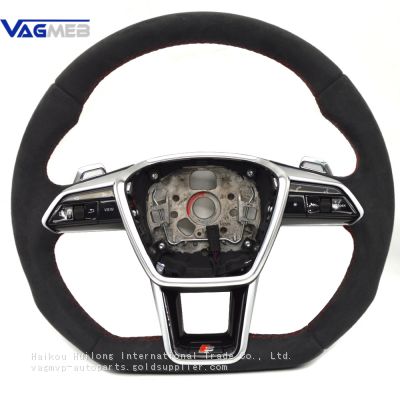 For Audi A6 C8 Alcantara Leather Red Stitching Multifunction Steering Wheel Assembly