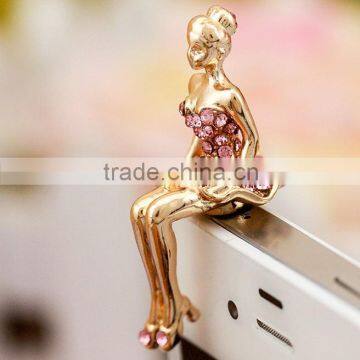 bling bling angel girl anti dust plug charm, Diamond Bling Floral Anti Dust Earphone Jack Plug Stopper Cap for iPhone 3.5mm