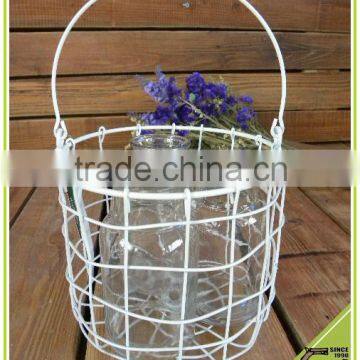 wholesale colorful iron basket with handle glass inside candle holder