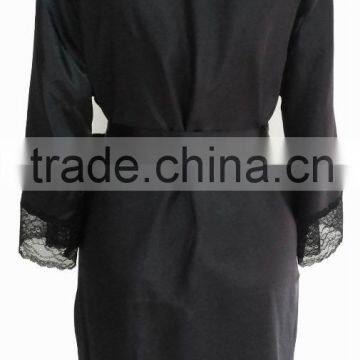 Comfortable Women Black Satin Lace Robe photo-3