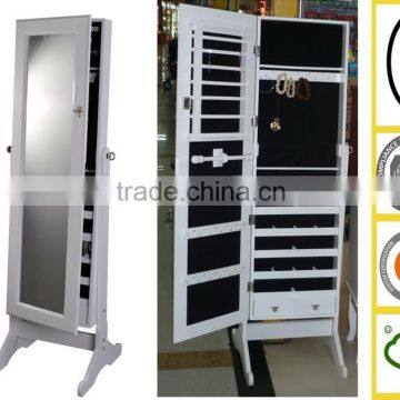 MDF modern floor standing mirror jewelry cabinet