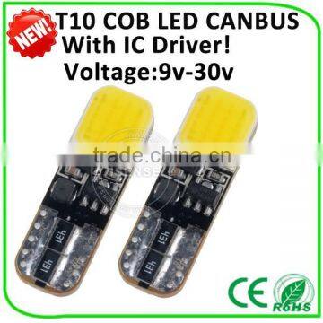 auto parts supplier W/B/R/Y/G available car cob led canbus t10 led lamp FOR e27