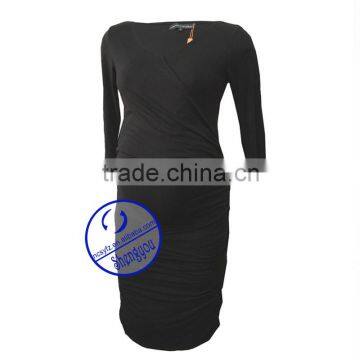 Custom Wholesale Plain Black V-neck Maternity Dresses photo-5