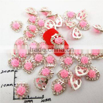 2015 pink rose heart rhinestone 3d nail art design nail art supplies