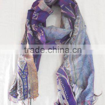 Indian Silk Kantha Reversible Scarf Handmade Long Sari Scarf