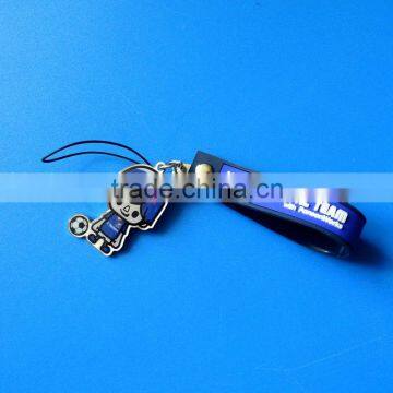 Japan pvc mobile/cell phone strap with metal logo charms/pendant