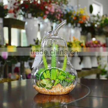 Pear Shape Glass Terrarium Artificial Succulent Plant for Hotel Decoration