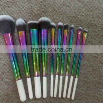 colorful metal handle 10 piece cosmetic makeup brush set private logo make up tools