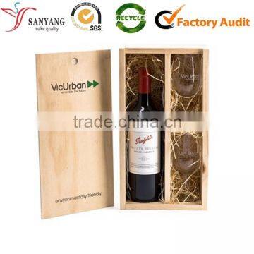 Custom wine with glasses wooden packing box with slip lid winebox