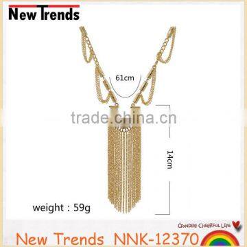 Latest design fashion popular gold multilayer tassel pave chain necklace