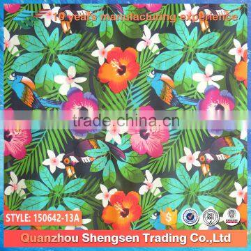 polyester spandex with printed cartoon flower and bird painting fabric for children