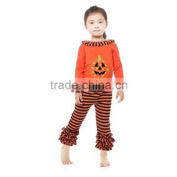 children boutique Halloween clothing outfits baby girls orange stripe cotton ruffle outfits for Challoween