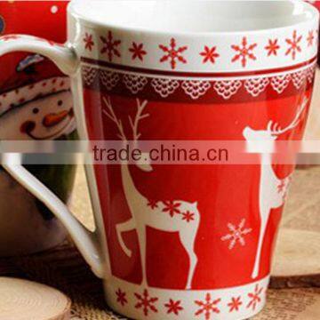 creative fashion lovely red milu deer pattern christames style ceramic mug with heart shape handle