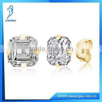 Asscher Cut Cubic Zirconia Stud Earrings in 14K Gold Plated Sterling Silver