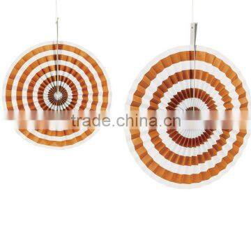 Orange and white Stripe Hanging Ceiling PAPER Party Decoration Paper Fans FLOWER Rosettes