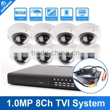 Home Surveillance Security CCTV TVI DVR Kit With 8Ch Full 720P HD-TVI DVR For 8Pcs 1.0MP TVI Cameras KIT