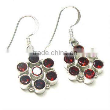 .925 Stelring Silver Red Garnet Gem Stone Earrings