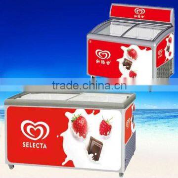 curved / flat sliding glass lids deep chest freezer for ice cream