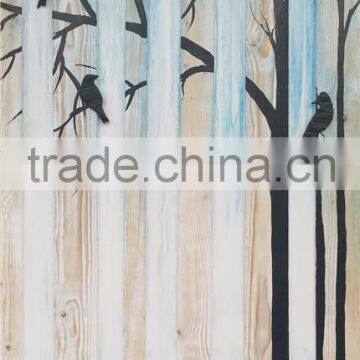 Trees and bird 2 Woodland Modren High Quality Landscape Handmade Art Wall Paintings on board Oil Painting