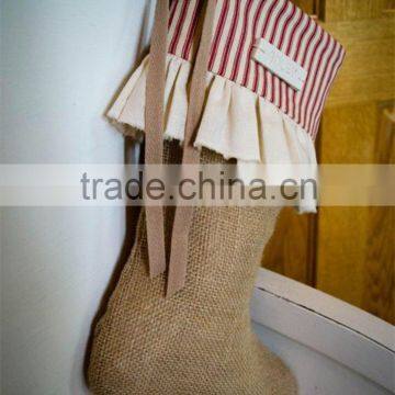 Ruffled Burlap Christmas Stocking