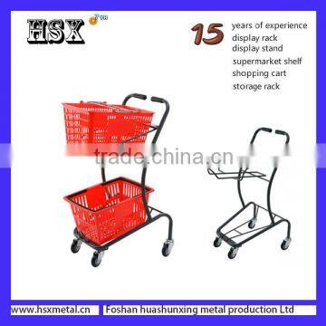 Powder Coat Supermarket Shopping Trolley Cart With 2 Baskets HSX-S487 photo-3