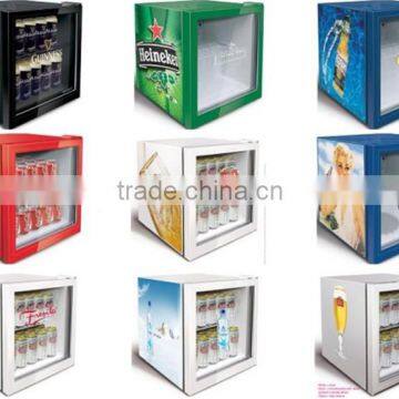 Countertop transparent galss door food and beverage fridges for branding