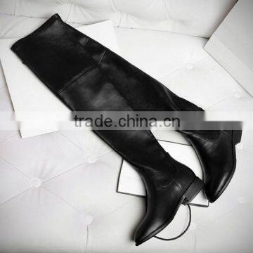 Real Leather Shoes Over Knee Shoes Low Heel 2015 CP6691