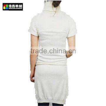 Woman Heavy Wool Sweater, Women Short Sleeve High Neck Long Sweater