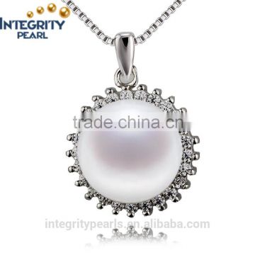 aaa 925 silver freshwater pearl pendant 12mm button real freshwater pearl pendant