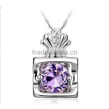 fake imitation amethyst purple zircon Perfume bottle shaped 925 silver vintage pendant