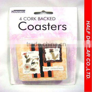 4pcs Cork Backed Coasters For One Dollar Item,kitchenware