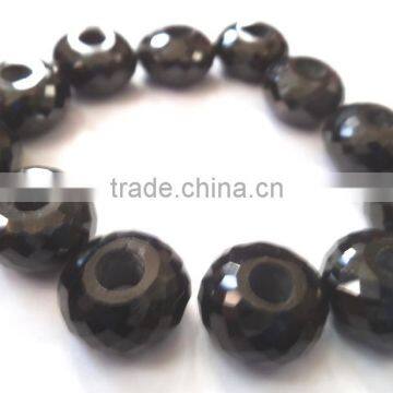 AAA Quality Black Onyx Fancy Stylist Roundel Big Hole Beads photo-3