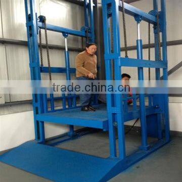 Good efficiency guide rail hydraulic cargo elevator vertical goods lift platform