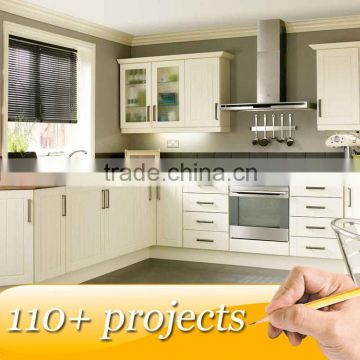 FREE 3D rendering prefab MDF kitchen cabinet with kitchen island