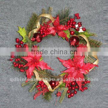 New arrival Artificial Florals and Poinsettia Wreath,artificial Christmas collections