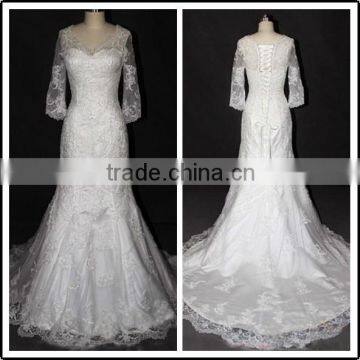 Long SLeeve Lace White Sweetheart Neckline Floor Length Custom Made Long Formal Bridal BW286 wedding dresses real samples