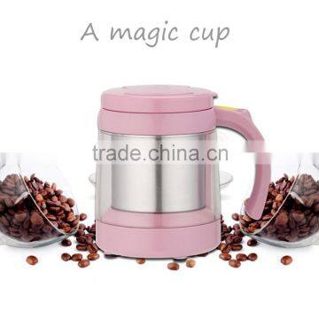 Novelty Pink color electric heated coffee mug self stirring cup with handle