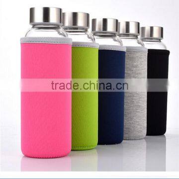 Insulated heat resistant glass water bottle with sleeve