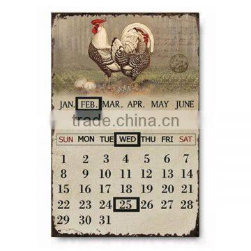 Cheapest!!!Vintage Metal Decorative Sign Metal Wall Plaque Metal Calendar Rooster Plaque