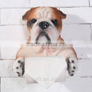 Handmade Resin Bulldog Bust Animal Toilet Paper Roll Holder photo-3