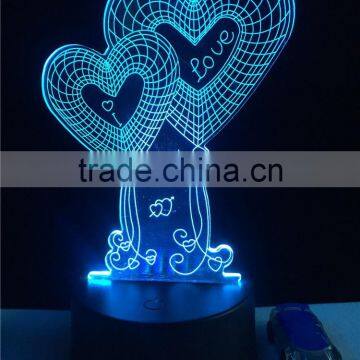 New products 2017 Home decoration heart shape 3D LED night light