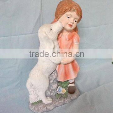Fiberglass Colorful Girl and Dog Statue Garden Ornament photo-2