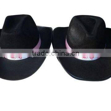 Hot sale black custom floppy wool fabric material bowler fedora hat with ribbon for party events on sale made in china