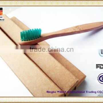 Green soft bristle portable bamboo toothbrush for traveling case